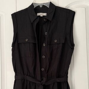 Loft Sleeveless Black Linen Jumpsuit